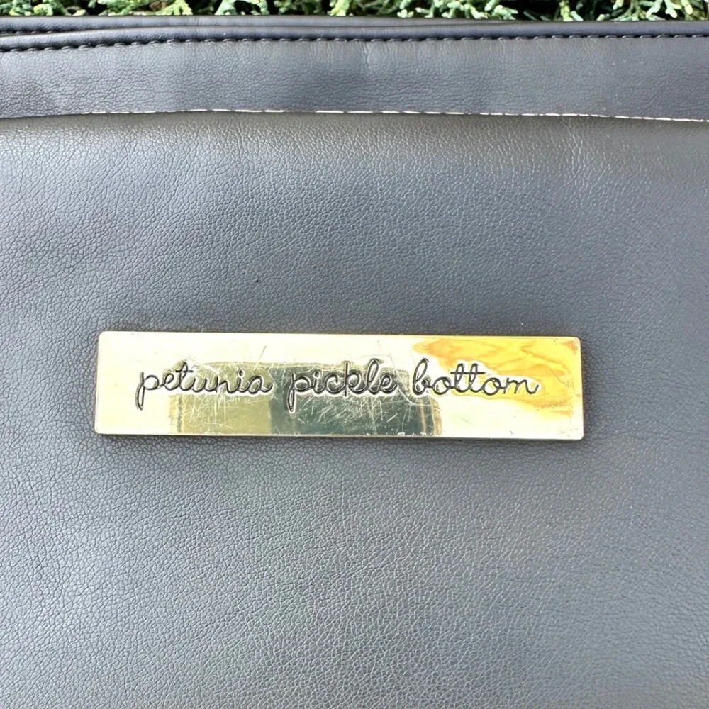 Petunia Pickle Bottom City Carryall Tote Black Faux Leather Diaper Bag